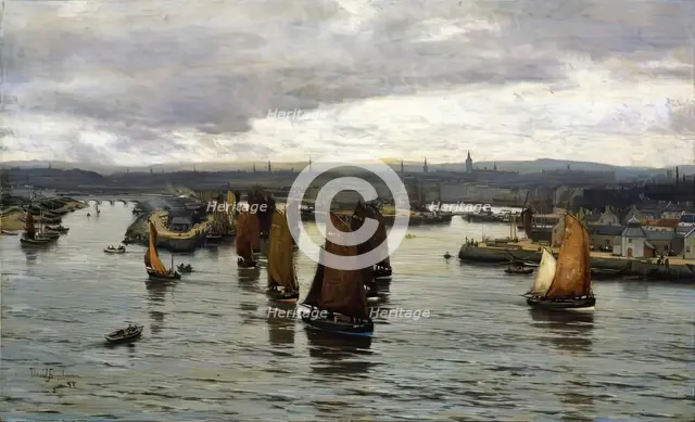 The Herring Fleet Leaving the Dee, Aberdeen, 1888. Creator: David Farquharson.