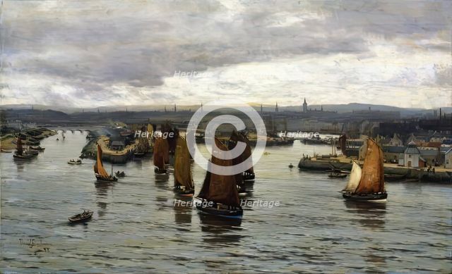The Herring Fleet Leaving the Dee, Aberdeen, 1888. Creator: David Farquharson.
