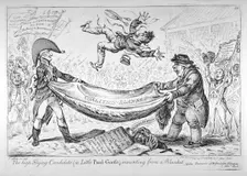 The high-flying candidate, (ie Little Paul-Goose), mounting from a blanket 1806. Artist: James Gillray