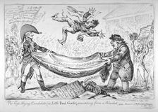 The high-flying candidate, (ie Little Paul-Goose), mounting from a blanket 1806. Artist: James Gillray
