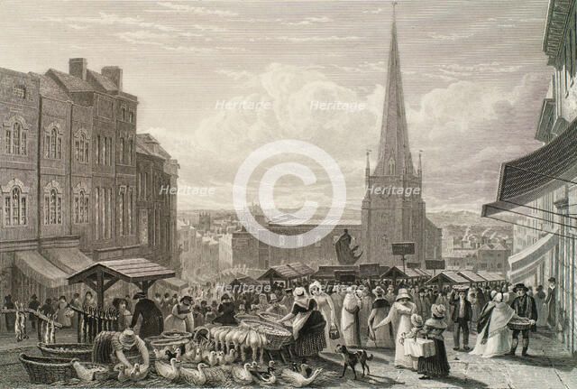 The High Street Market, Birmingham, 1827. Creators: David Cox the Elder, William Radclyffe.