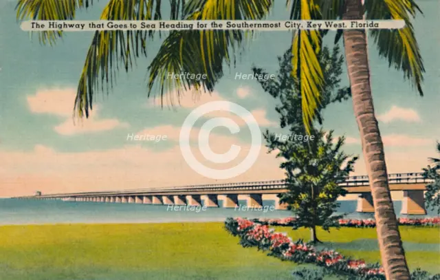 'The Highway that Goes to Sea Heading for the Southernmost City, Key West, Florida', c1940s. Artist: Unknown.