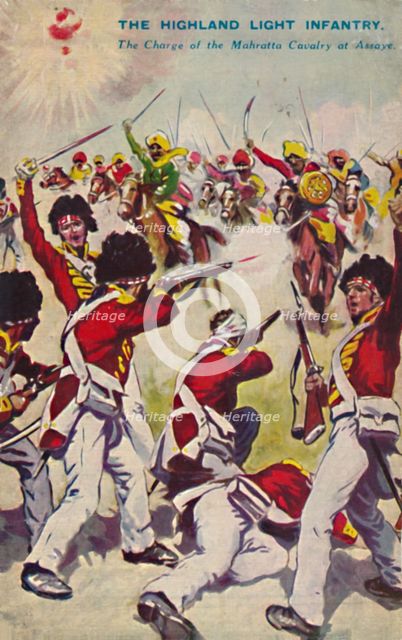 'The Highland Light Infantry. The Charge of the Mahratta Cavalry at Assaye', 1803, (1939). Artist: Unknown.