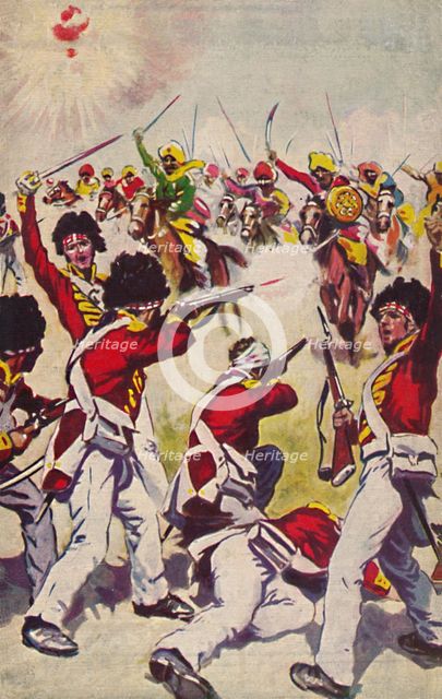 'The Highland Light Infantry. The Charge of the Mahratta Cavalry at Assaye', 1803, (1939). Artist: Unknown.