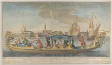 The highly ornamented first gondola of Ambassador Giovanni Battista Colloreado entering..., 1720-30. Creator: Giovanni Antonio Faldoni