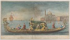 The highly ornamented second gondola of Ambassador Giovanni Battista Colloreado enterin..., 1720-30. Creator: Giovanni Antonio Faldoni