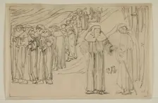 The Hill of Venus - Walter joining Pilgrimage to Rome, 1866. Creator: Sir Edward Coley Burne-Jones