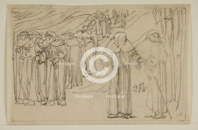 The Hill of Venus - Walter joining Pilgrimage to Rome, 1866. Creator: Sir Edward Coley Burne-Jones.