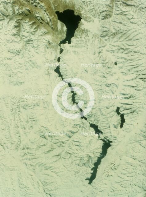 The Himalayas between China and Tibet, seen from aboard the second Space Shuttle flight, 1981. Creator: NASA.