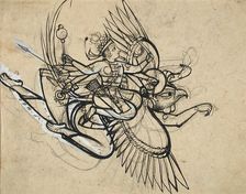The Hindu God Vishnu Riding on His Mount Garuda, between c1750 and c1775. Creator: Unknown