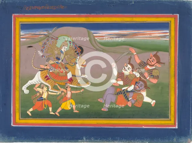 The Hindu Goddess Durga Slaying the Demon Nishumbha..., between c1825 and c1850. Creator: Unknown.