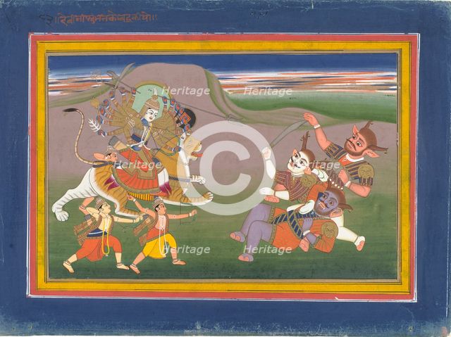 The Hindu Goddess Durga Slaying the Demon Nishumbha..., between c1825 and c1850. Creator: Unknown.