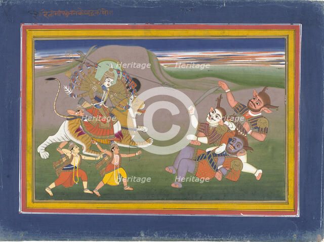 The Hindu Goddess Durga Slaying the Demon Nishumbha..., between c1825 and c1850. Creator: Unknown.