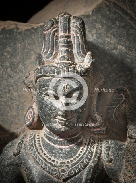 The Hindu Gods Vishnu, Shiva, and Brahma - detail, 10th century. Creator: Unknown.