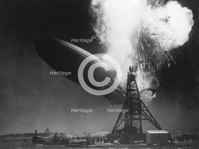 The 'Hindenburg', moments after catching fire, Lakehurst, New Jersey, 6 May 1937. Artist: Unknown