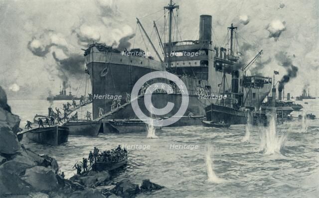 'The Historic Landing from the "River Clyde" at Seddul Bahr, Gallipoli, April 25th, 1915', 1916. Creator: Unknown.