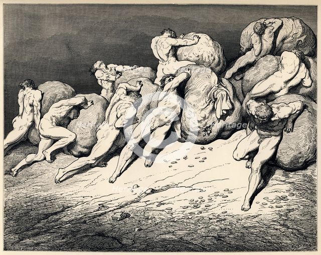 The hoarders and wasters. Illustration to the Divine Comedy by Dante Alighieri, 1857. Artist: Doré, Gustave (1832-1883)