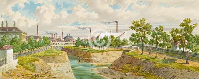 The Hoblingersteg over the Vienna River (Gaudenzdorf), undated. Creator: Franz Gerasch.