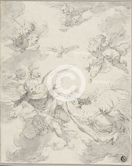 The Holy Ghost and Angels, 1720/39. Creator: Giovanni Domenico Ferretti da Imola.