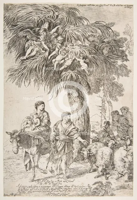 The Holy Family on their flight into Egypt, ca. 1647. Creator: Giovanni Benedetto Castiglione.