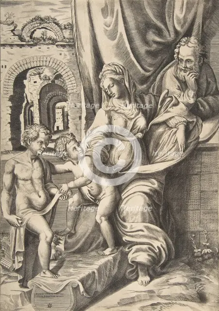 The Holy Family and the infant John the Baptist, 1531-76., 1531-76. Creator: Giulio Bonasone.
