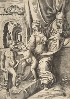 The Holy Family and the infant John the Baptist, 1531-76., 1531-76. Creator: Giulio Bonasone