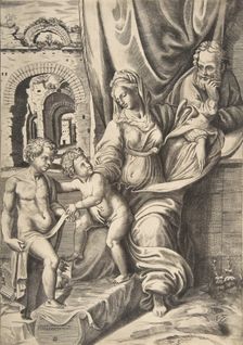 The Holy Family and the infant John the Baptist, 1531-76., 1531-76. Creator: Giulio Bonasone