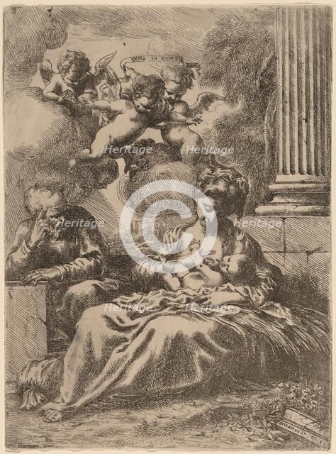 The Holy Family by a Column, c. 1655. Creator: Bartolomeo Biscaino.