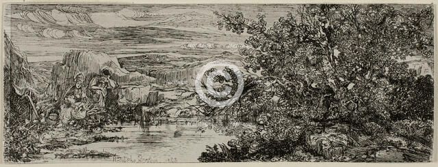 The Holy Family beside a Pool, 1865. Creator: Rodolphe Bresdin.