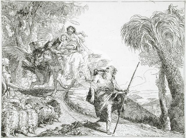 The Holy Family Descending a Forest Path, Near a Flock and Some Shepherds, between c1750 and c1753. Creator: Giovanni Domenico Tiepolo.