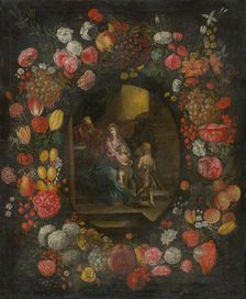 The Holy Family in a Flower and Fruit Garland, 1650-1700. Creator: Unknown