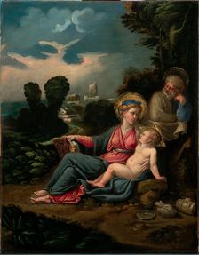 The Holy Family in a landscape, c.1534-1536. Creator: Girolamo da Carpi (Girolamo Sellari) (1501-1556)