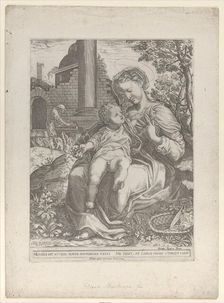 The Holy Family in Egypt, with Joseph as a carpenter in the background..., [1577], republished 1774. Creator: Diana Mantuana