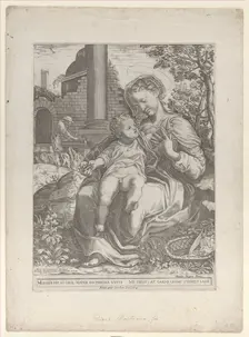 The Holy Family in Egypt, with Joseph as a carpenter in the background..., [1577], republished 1774. Creator: Diana Mantuana