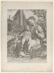 The Holy Family in Egypt, with Joseph as a carpenter in the background..., [1577], republished 1774. Creator: Diana Mantuana