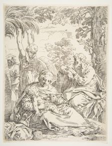 The Holy Family resting on their flight into Egypt, ca. 1637-1639. Creator: Simone Cantarini