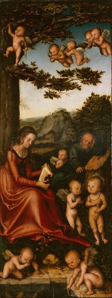 The Holy Family surrounded by Angels. Altarpiece of the Virgin (left wing), 1510-1515
