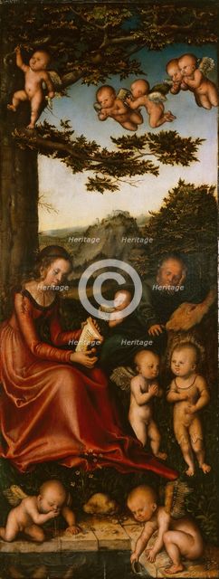 The Holy Family surrounded by Angels. Altarpiece of the Virgin (left wing), 1510-1515.