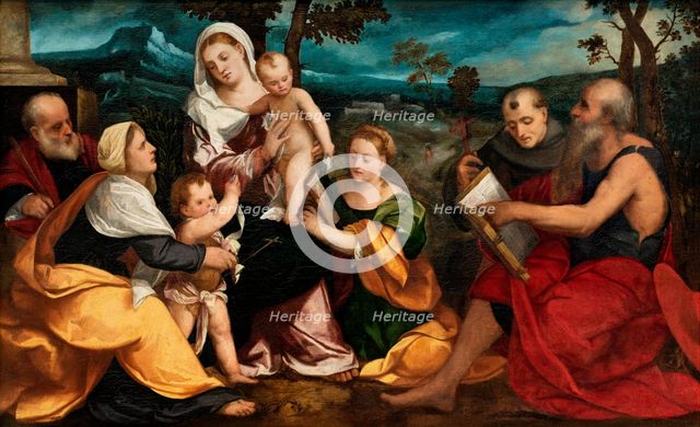 The Holy Family surrounded by Saints, c1530. Creator: Bonifacio de' Pitati.