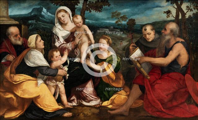 The Holy Family surrounded by Saints, c1530. Creator: Bonifacio de' Pitati.