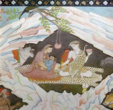 The holy family seated in a cave on Mount Kailasa