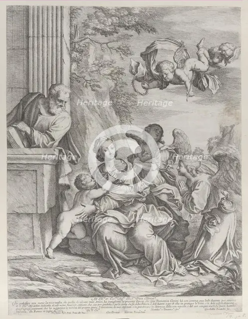 The Holy Family with angels at right and overhead, 1652. Creator: Giovanni Battista Beinaschi.