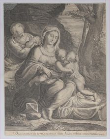 The Holy Family with infant Saint John the Baptist kneeling at right, 1550-1600. Creator: Anon