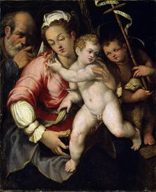 The Holy Family with John the Baptist 16th century. Old Master