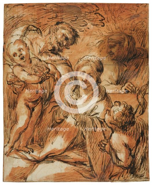 The Holy Family with John the Baptist and Elizabeth, unknown date. Creator: Anon.