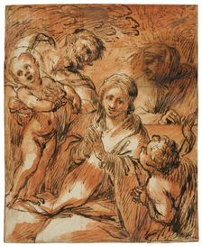 The Holy Family with John the Baptist and Elizabeth, unknown date. Creator: Anon
