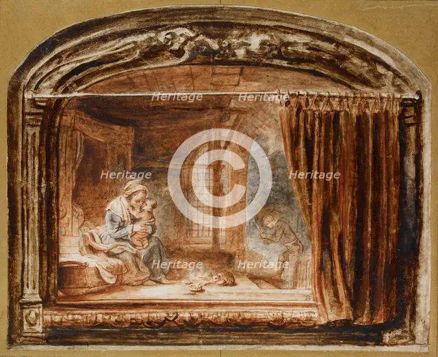 The Holy Family with Joseph cutting wood, mid 17th century. Artist: Nicolaes Maes.
