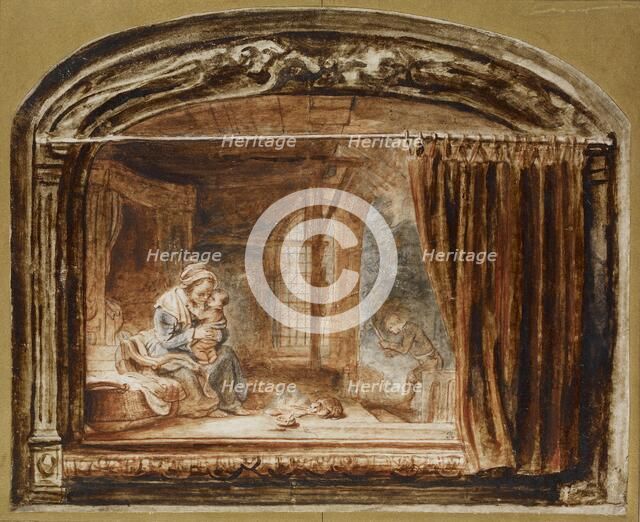 The Holy Family with Joseph cutting wood, mid 17th century. Artist: Nicolaes Maes.