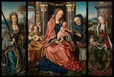 The Holy Family with musical angel, and Saints Catherine and Barbara, 1510-1520. Creator: Workshop of the Master of Frankfurt