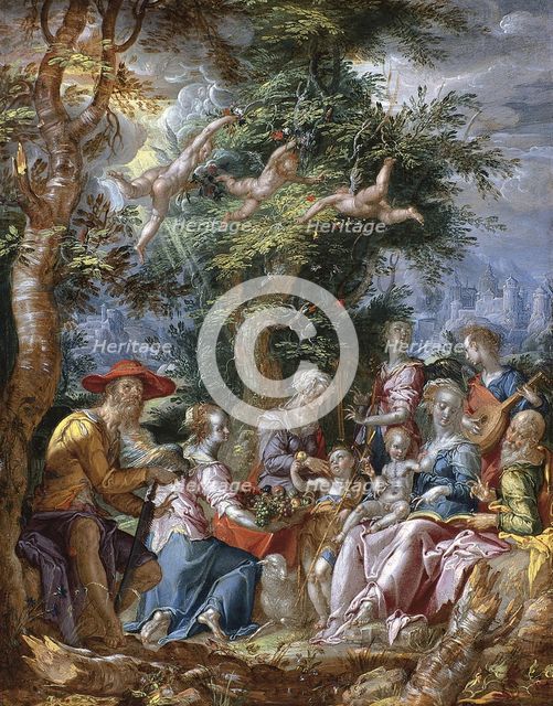 The Holy Family with Saints and Angels. Artist: Wtewael, Joachim (1566-1638)